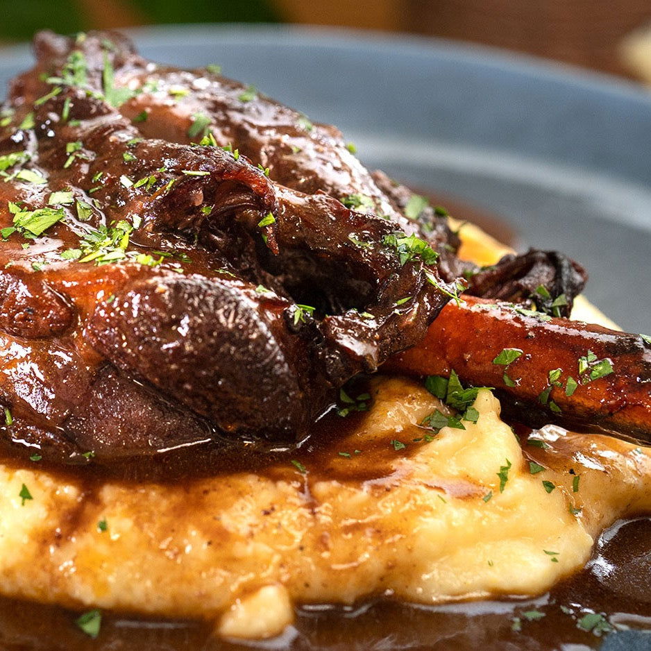 Braised lamb shank with kumara mash, broccolini & garlic rosemary jus. - Arctic Kitchen NZ