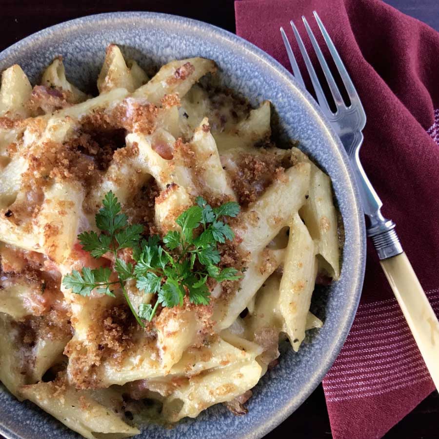 Penne with bacon & cheese
