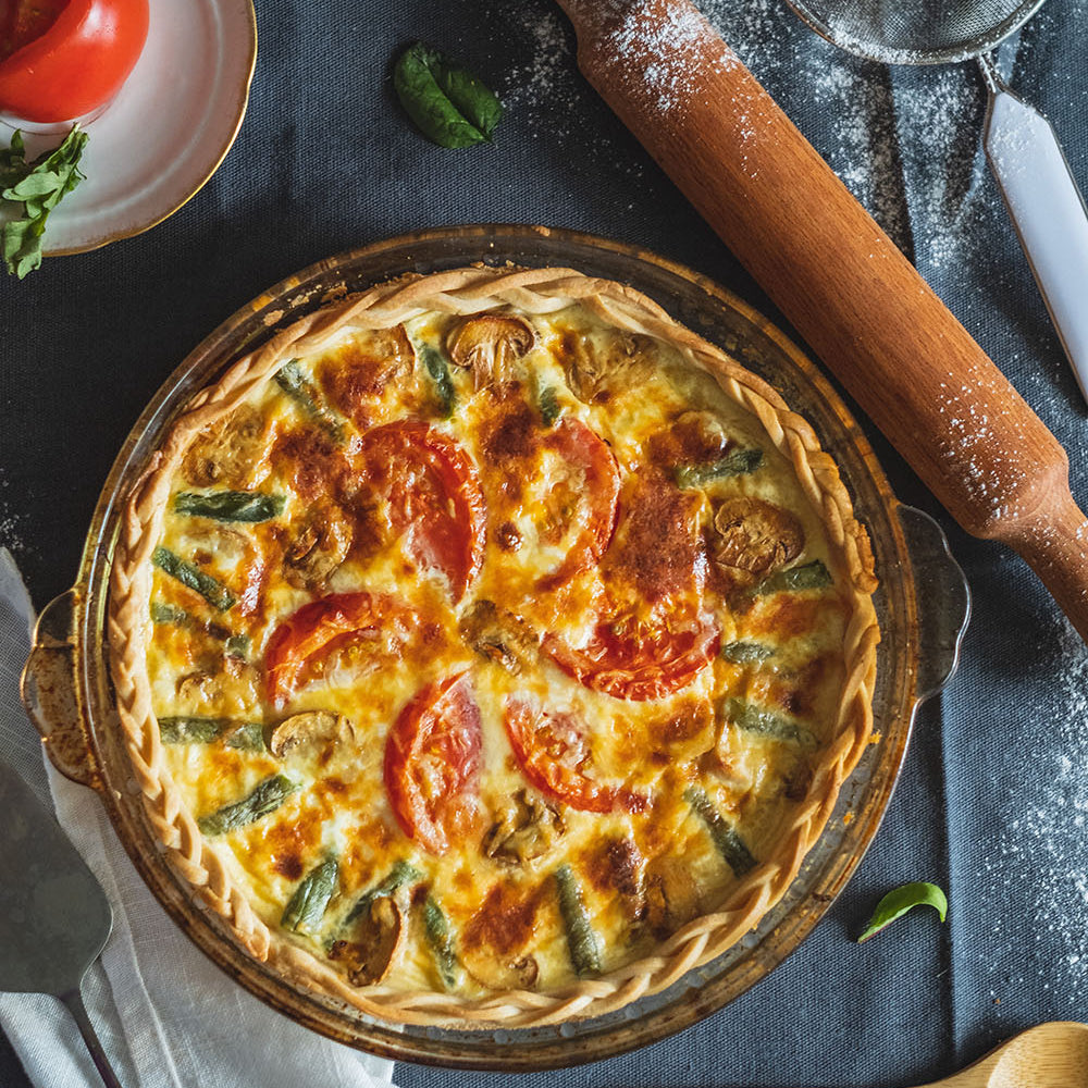 Roasted vegetable quiche frozen meal